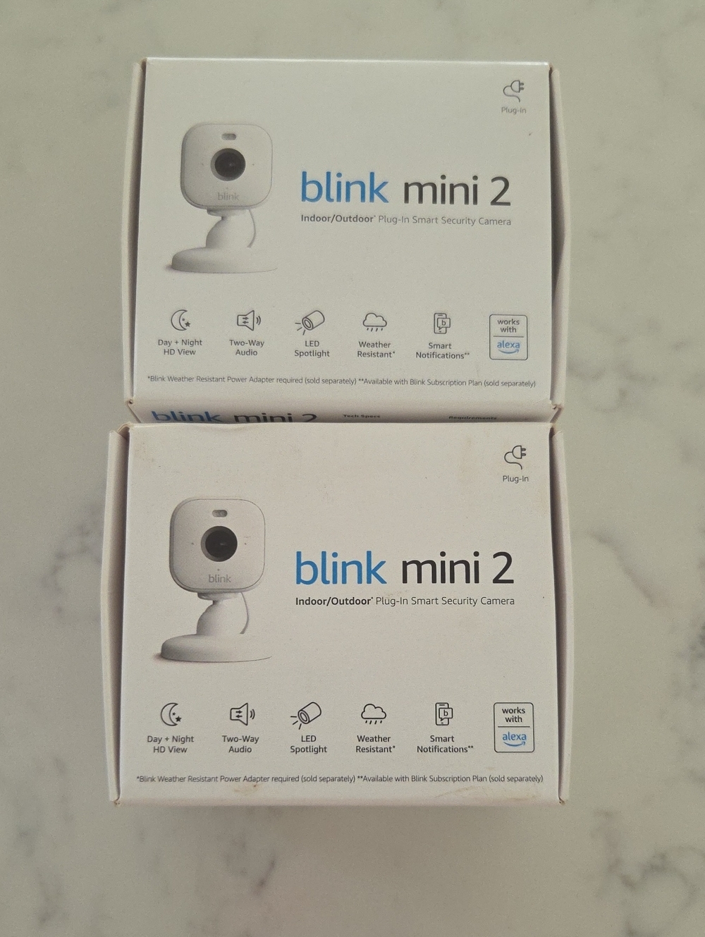 NEW Pair (2) Blink Mini 2 White Indoor/Outdoor Plug-In Smart Security Cameras